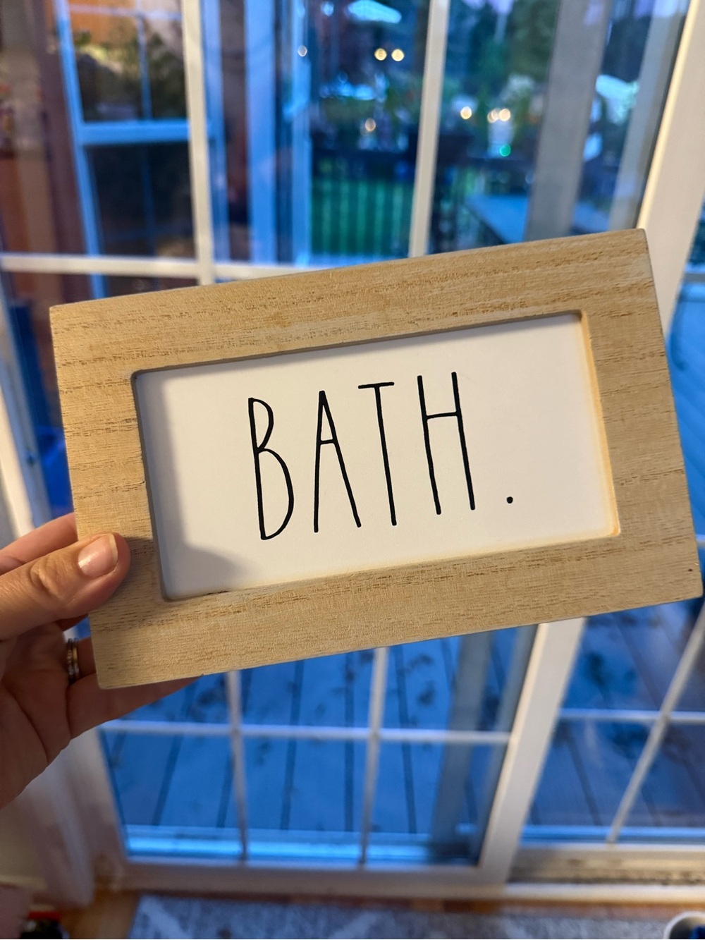 Rae Dunn Natural Wood and White 'BATH.' Sign